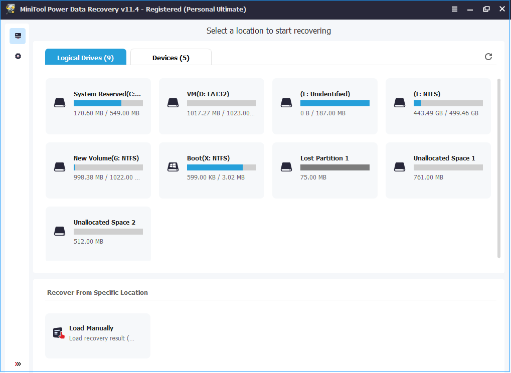 the main interface of MiniTool Power Data Recovery