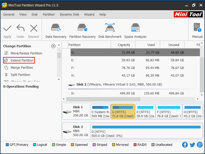 extend system partition with MiniTool Partition Wizard