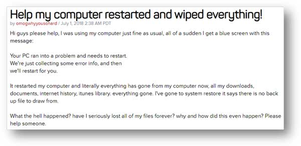 the computer started and wiped everything