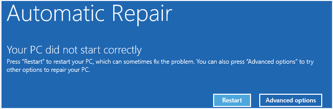 Your PC did not start correctly