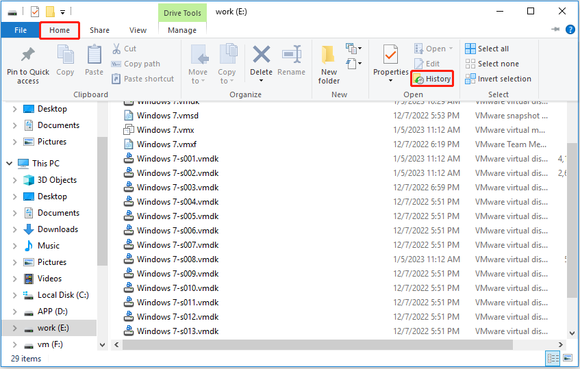 click the History button to recover lost files