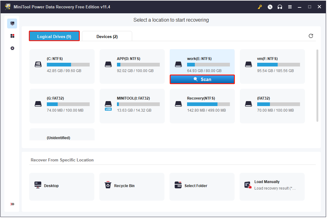 show the main interface of MiniTool Power Data Recovery