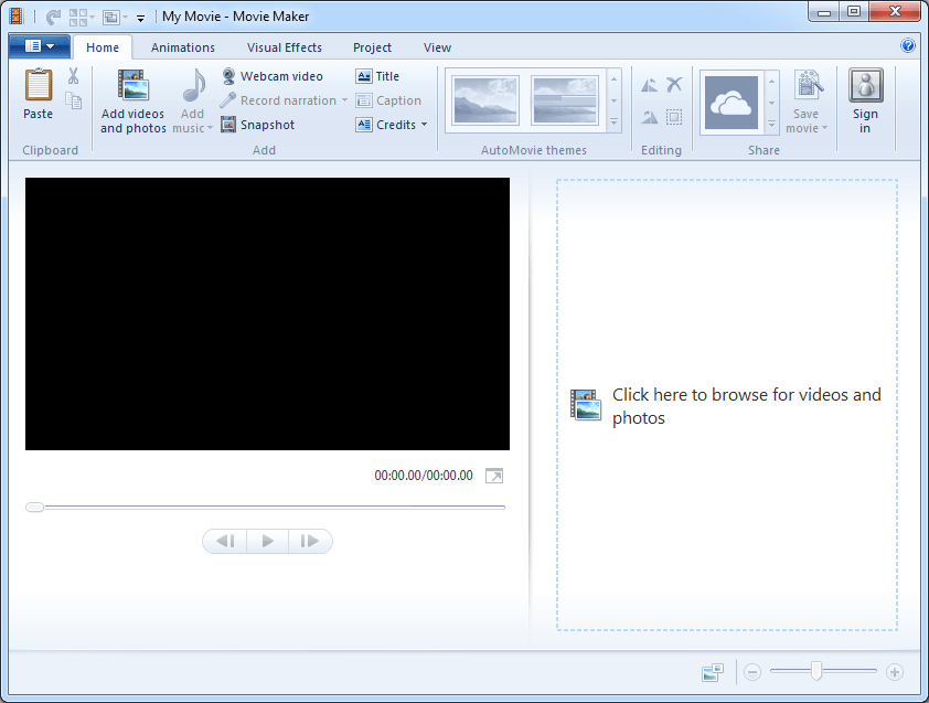  la interfaz principal de Windows Movie Maker