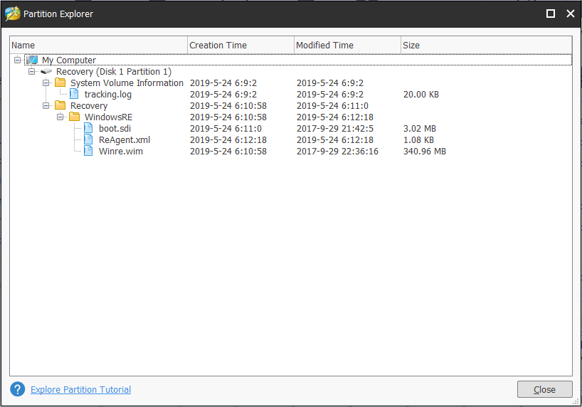 explore Windows recovery partition