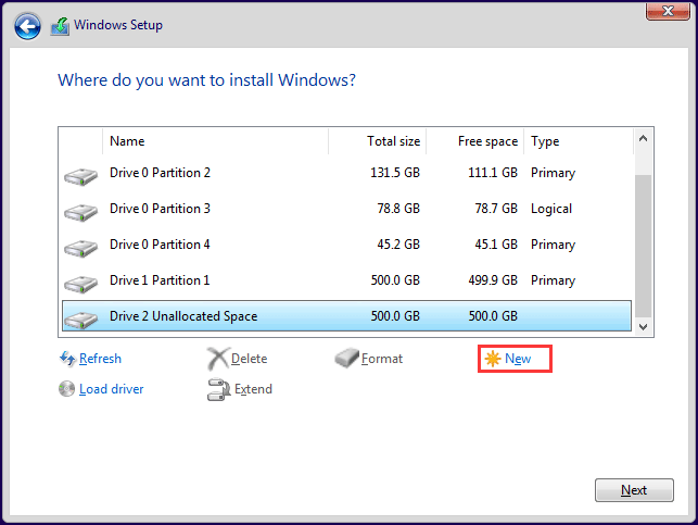 create a partition before installing Windows 