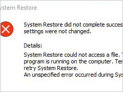 system restore did not complete successfully 20