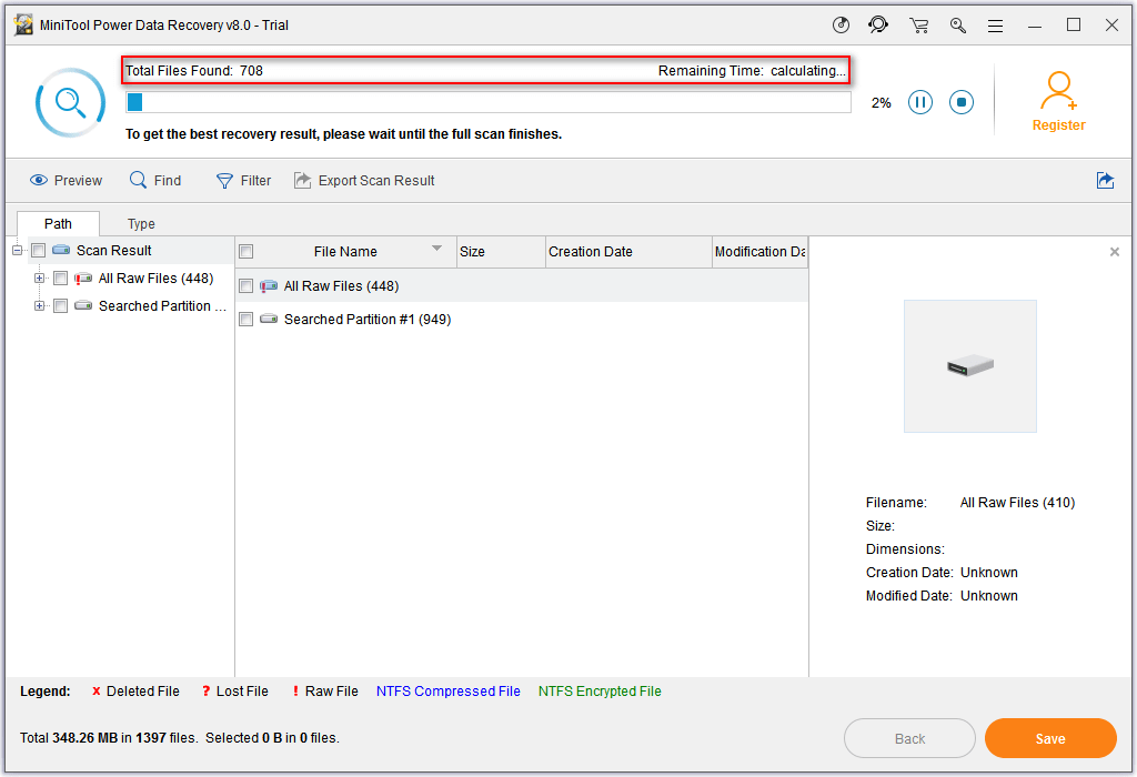 detect all lost files in the damaged partition