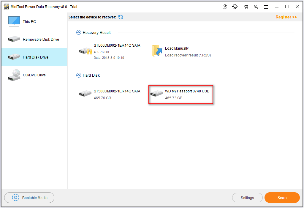 choose Hard Disk Drive to scan