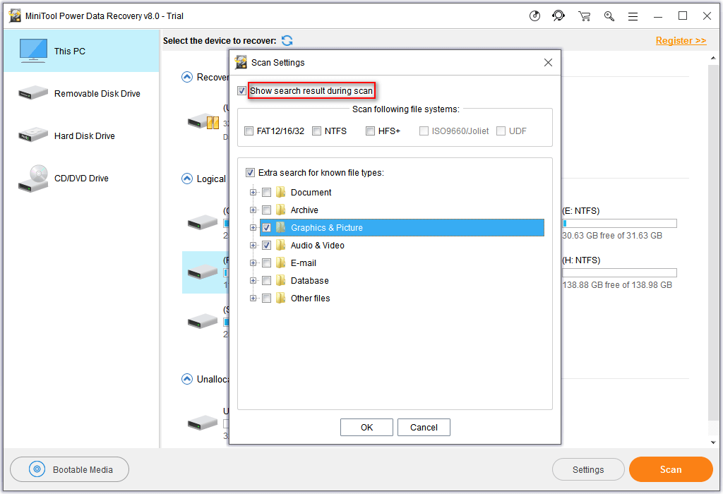 show the certain file types