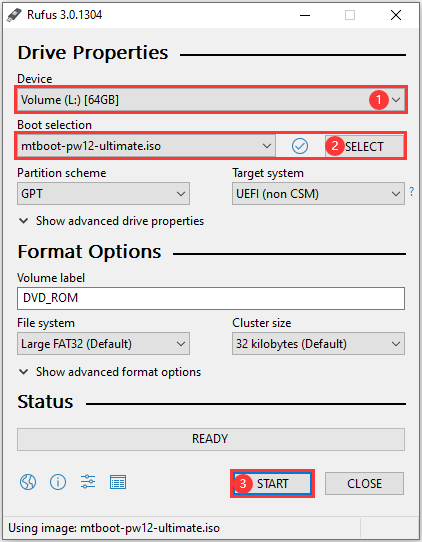 burn a bootable USB drive using Rufus