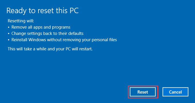 ready to reset this PC