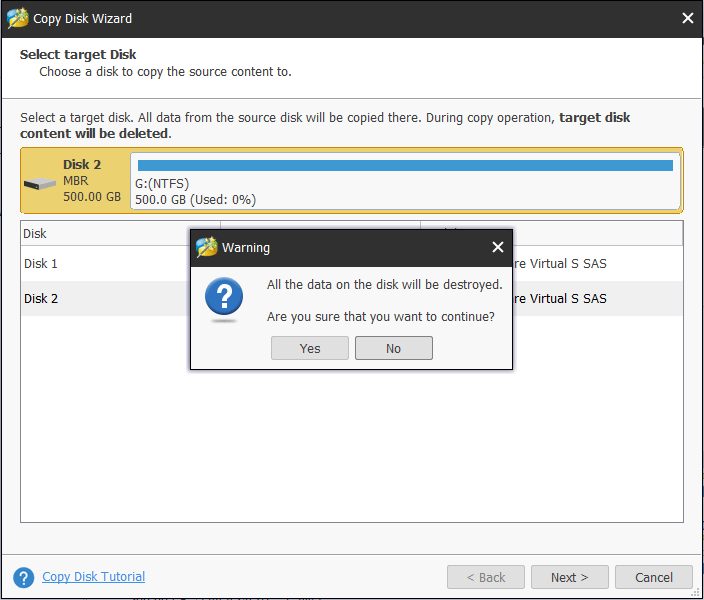 select target disk for disk cloning
