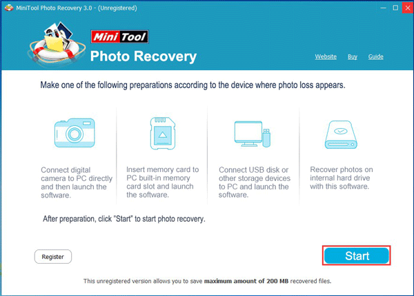 MiniTool Photo Recovery main interface