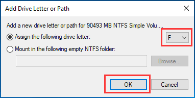 choose a drive letter and click OK to continue