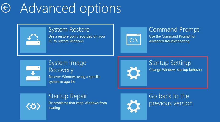 choose Startup Settings to continue