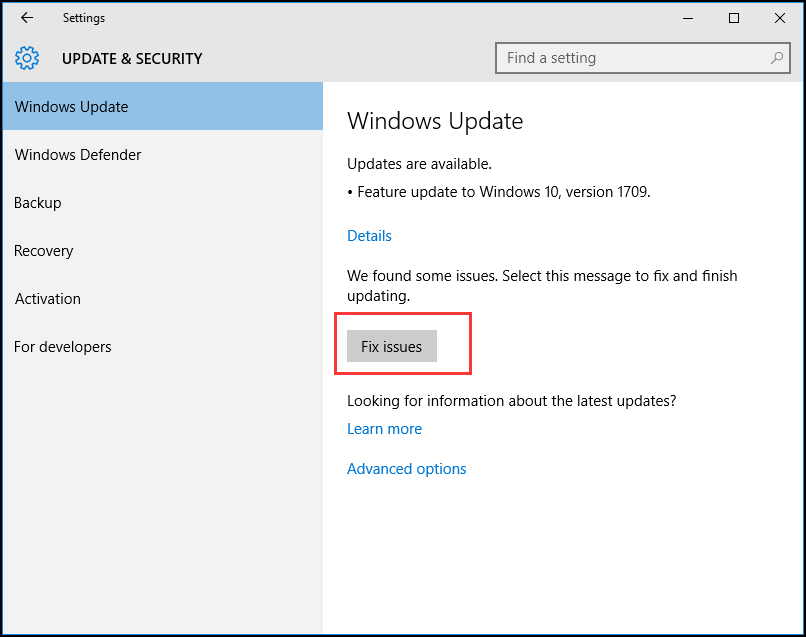 vérifiez l'utilitaire de mise à jour Windows