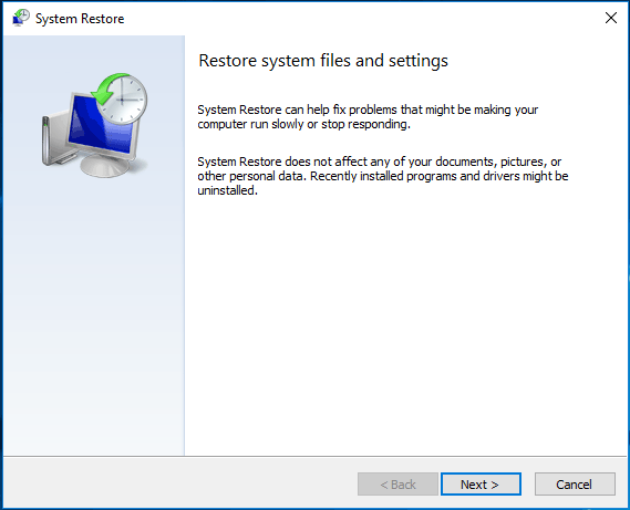 Restauration du système dans Windows 10