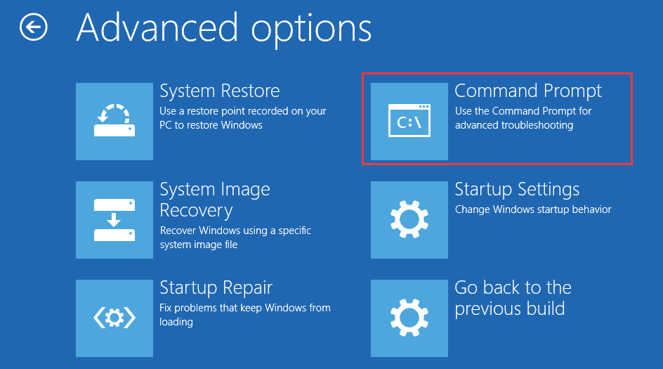 choose command prompt in WinRE