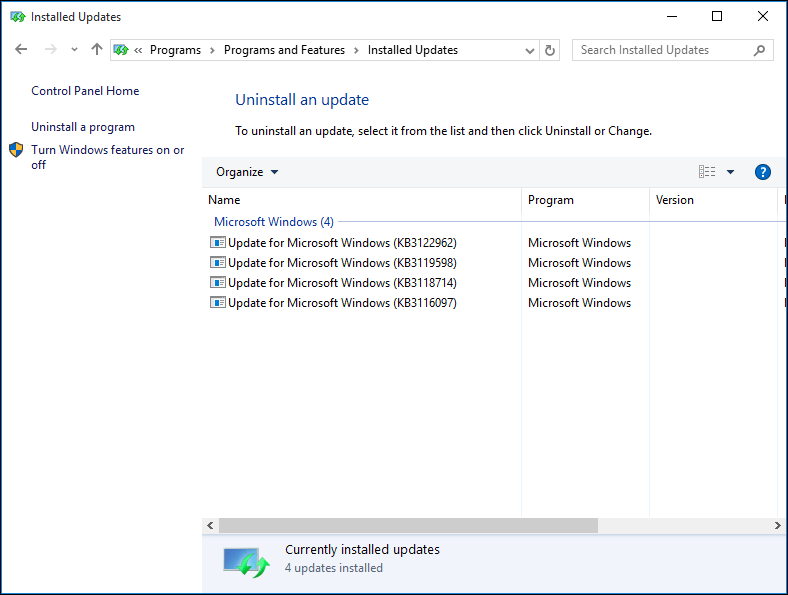 uninstall recently installed updates