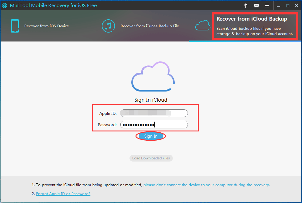 sign in iCloud