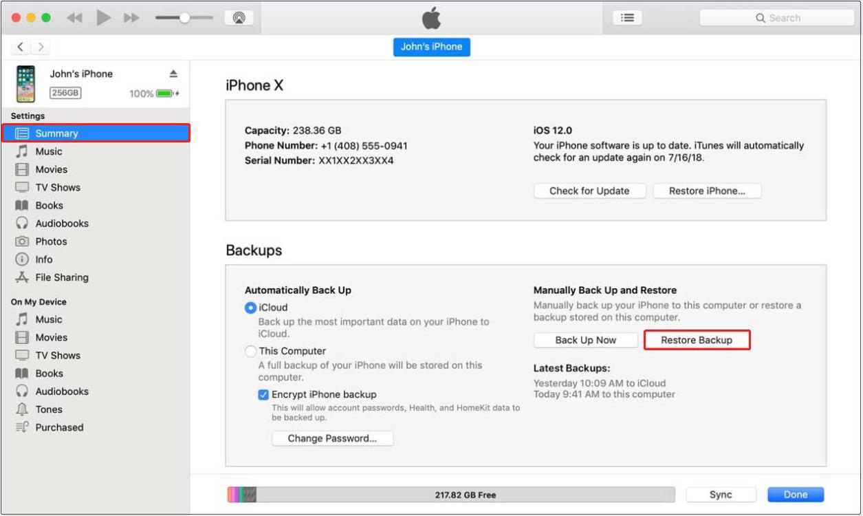 restore files from iTunes backup
