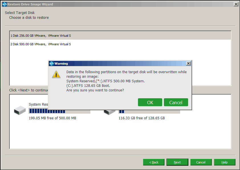 specify a target disk for system image recovery