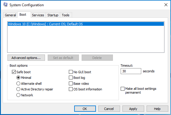 click Safe boot and click Apply to continue