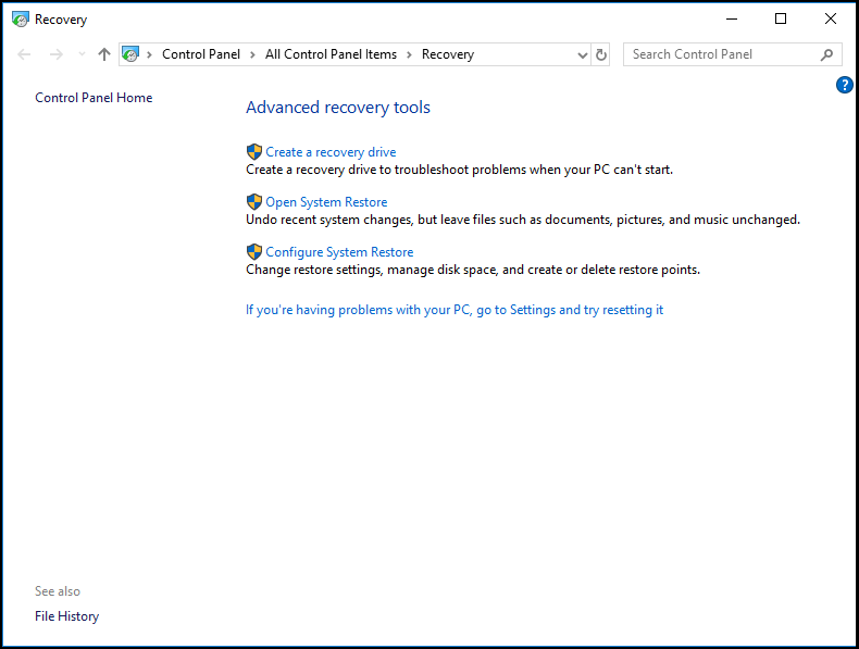 select Open System Restore to continue