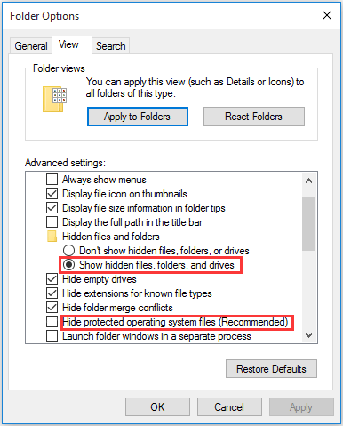 show hidden files, folders, and drives