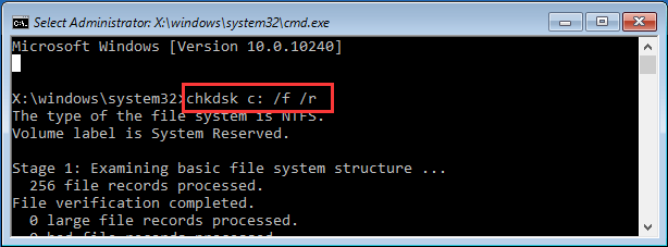 type chkdsk command line