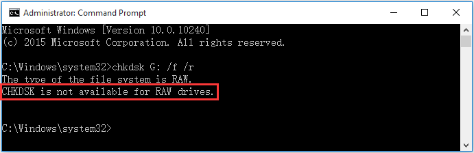 CHKDSK is not available for RAW drives