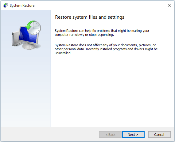 enter system restore interface