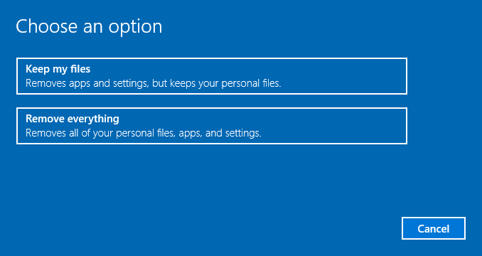 choose an option to reset your PC