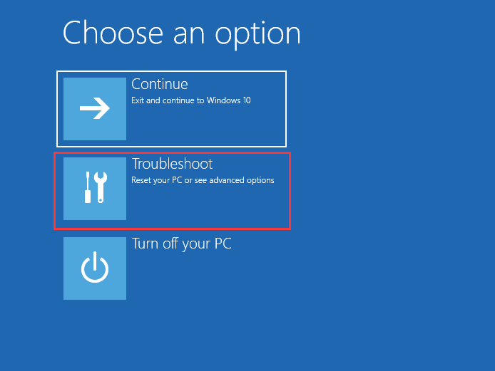 troubleshoot in WinRE Windows 10