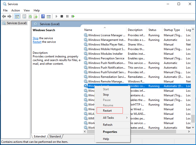 choose Windows Search and Restart to continue