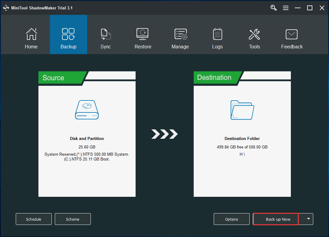MiniTool ShadowMaker system backup