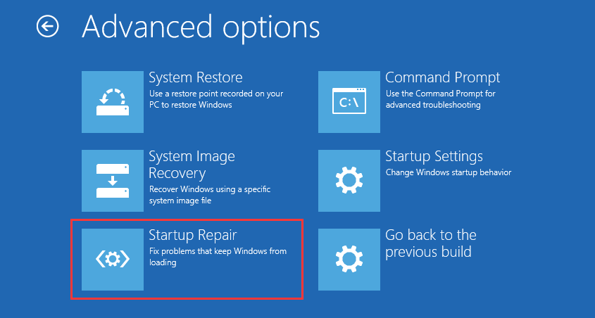 startup repair in WinRE