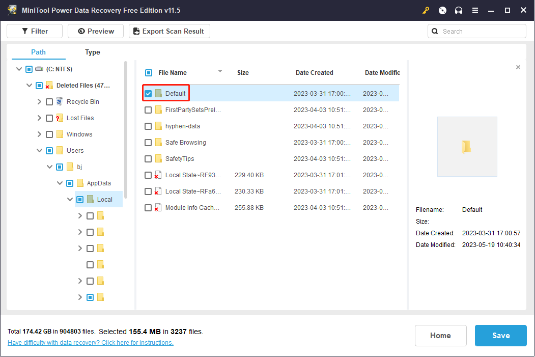 find Default file