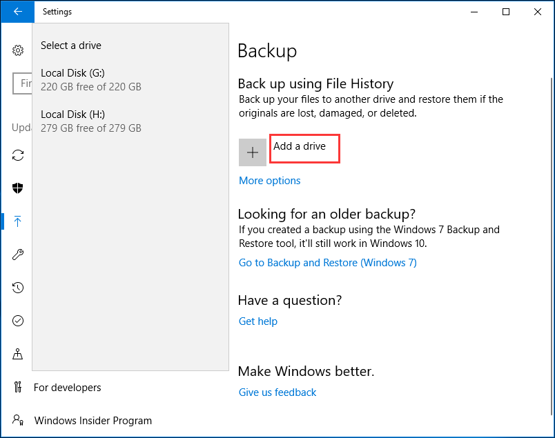 Windows 10 File History back up files