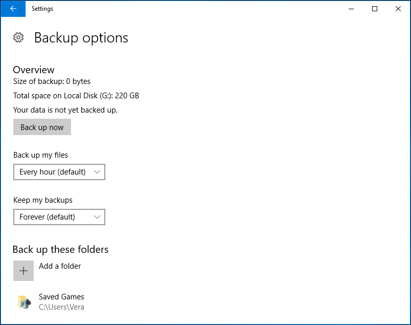 configure automatic backup in Windows 10 using File History
