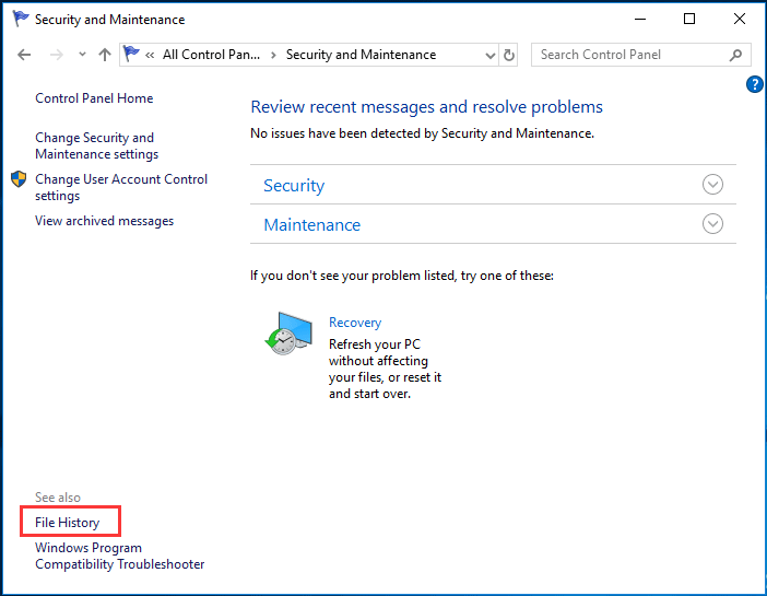 choose File History to continue