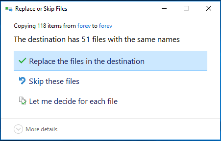 replace or skip the files in the destination