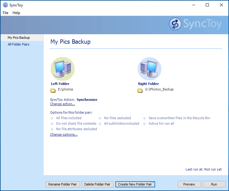 run folder sync with SyncToy