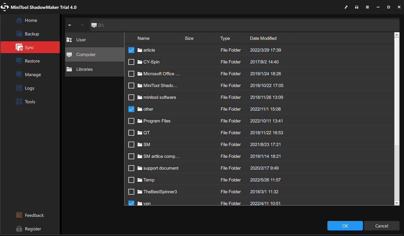 Windows 10 sync folders to external drive
