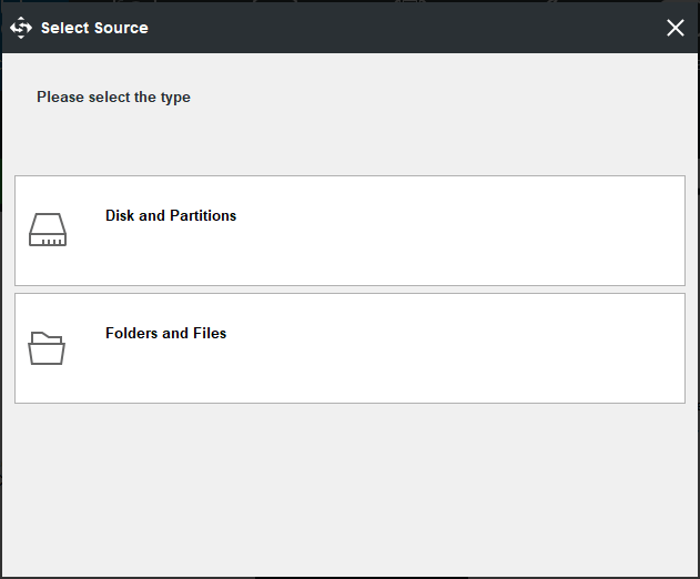 choose a backup type to backup in MiniTool ShadowMaker