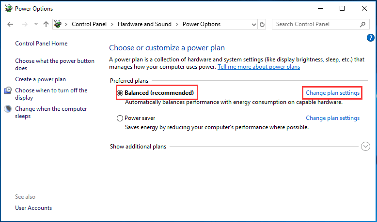 click Change plan settings