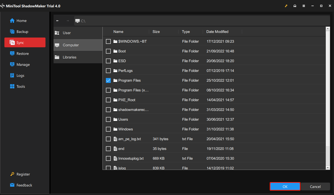 choose synchronization files