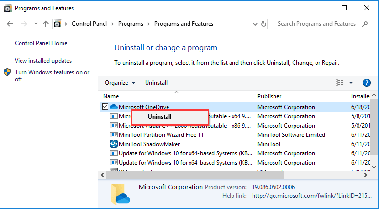 uninstall Microsoft OneDrive 