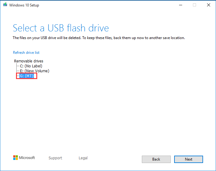 select the target USB flash drive