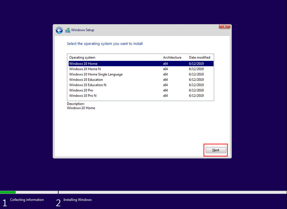 select the operating system you want to install